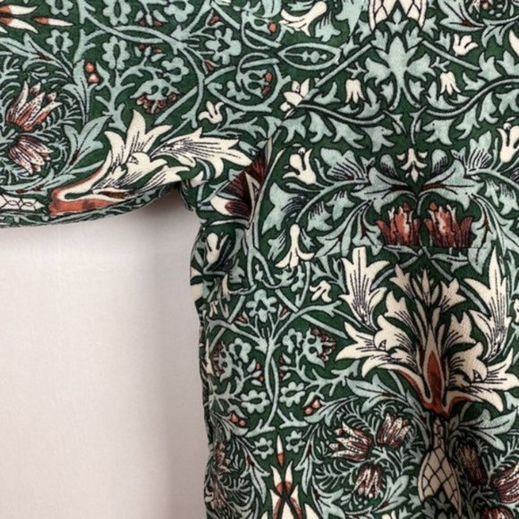 H&M x William Morris & Co 6 Floral Print Tunic Shift Dress Green Tie Sleeves - Picture 6 of 13